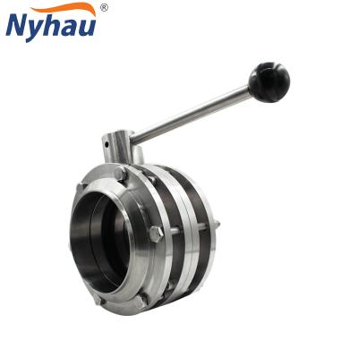 China High quality Sanitary 3AM /Chemical/ beer nyhau daily /beverage /dairy/ sanitary standard DIN 3pc ISO 3pc welded butterfly valve for industrial dairy for sale