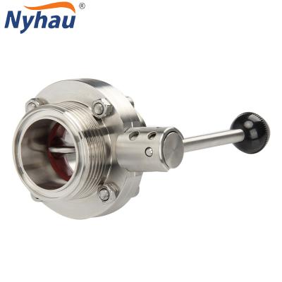 China Stainess steel nyhau 304/316L dn25 stainless steel thread 316L sanitary butterfly valve with metal bevel handle for beverage plant for sale