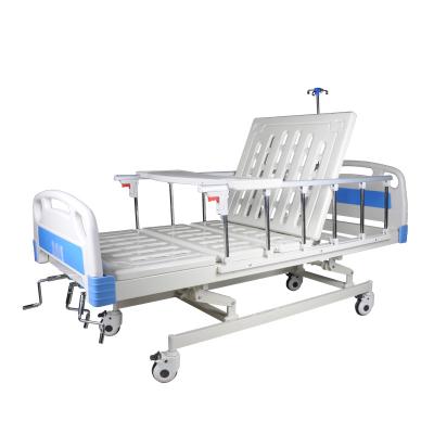 China Cheap Price Height Adjustable Patient Use Metal Medical Hospital Bed For Sale With Overbed Table for sale