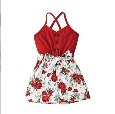 China 2023 Sale Girls Clothing Hot Fashion Viable Little Girl's Overalls Suspender Summer Style Flower Belt Overalls Set for sale