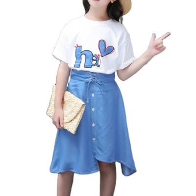 China Viable girls short denim chic skirt T-shirt girls' suit 2023 new summer style girls' two-piece set for sale