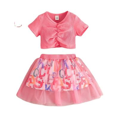 China Breathable Baby Clothes Short Sleeve T-shirt + Two-Piece Skirt 2023 New Sweet Little Girl Mesh Dress Suit for sale