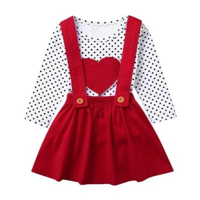 China Casual 2 Piece Set Amazon Valentine's Day Casual Embroidered Big Red Heart Polka Dot Print Sleeve Long Straps Dress Set for sale