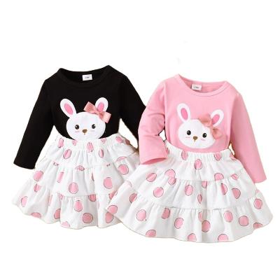 China 2023 Autumn New Bunny Girl's Clothing Set Spring Print Breathable Three-piece Set Korean Dot Long-sleeved Top Skirt for sale