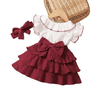 China Princess Bow Lace Girls Fashion Short Sleeve Summer Baby Dress Washable Cute Party Dress Baby Girls Birthday Dress Western Cotton for sale