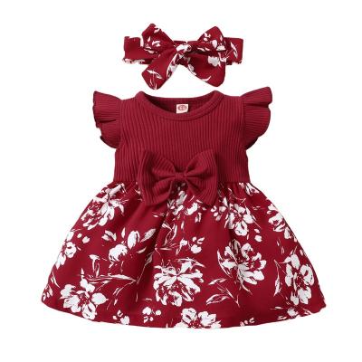 China Factory direct washable cute ruffle border children's dress children's one-line headband quilting two-piece set for sale