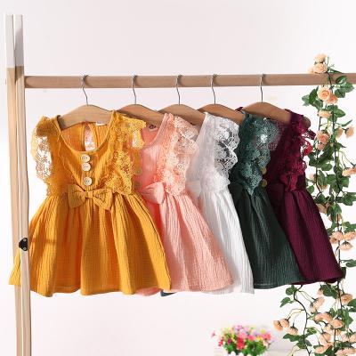 China Washable babies dress 2023 summer new cotton clothes Korean style sleeveless lace cute casual dress for sale