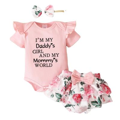 China Children's Summer Style Anti-Shrink Baby Costume 0-18M Little Princess Cute Knitted Romper Short Skirt Infant Two-Piece Set for sale