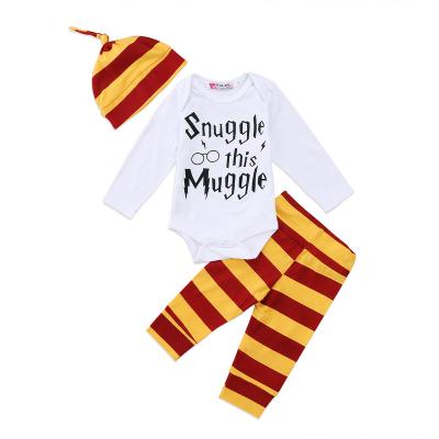 China High Quality Breathable Cotton Harry Potter Baby Clothes Short Sleeve Soft Three Piece Suit Long Sleeve Romper Baby Overalls for sale