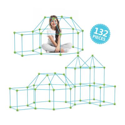 China Creative Building Toy 132pcs STEM Building Fort Toys Set Montessori Inserting DIY Tent House Toy Indoor Large Kids Fort Building Kit for sale