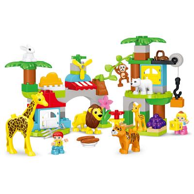 China Toy Funny Animal Zoo Building Bricks Playset Puzzle Tree Stacking Toys Park Jurassic Kid Dinosaur Jungle Building Block for sale