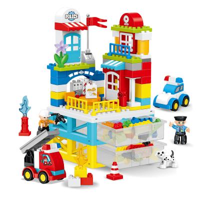 China Urban Building Toy 103PCS Rescue Bricks Toys Set Kids Space Concept Light Up Building Blocks Plastic City With 2 Layers Storage Box for sale