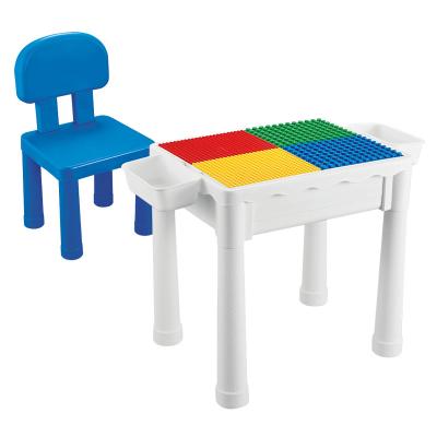 China Building Toy Plastic DIY Assembly Learning Desk Set Compatible Large Table and Storage Space Baseplate Building Block Chair for Kids for sale