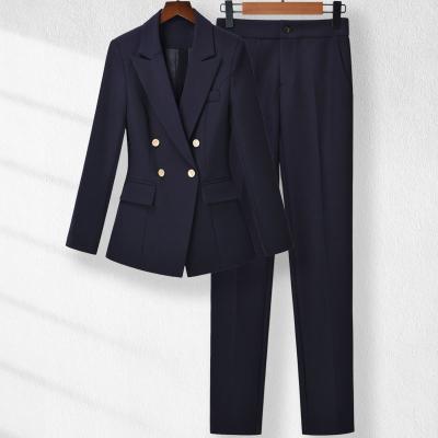 China New high quality commercial ladies pant suit navy blue ladies suit 2 pieces spring viable work formal clothing suit jacket for sale