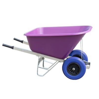 China 200L Farm Horse Wheel Barrow with Two Wheel 4.00-8 and 6.50-8 Puncture Proof Tire Wheel, Plastic Bucket Farm Wheelbarrows for sale