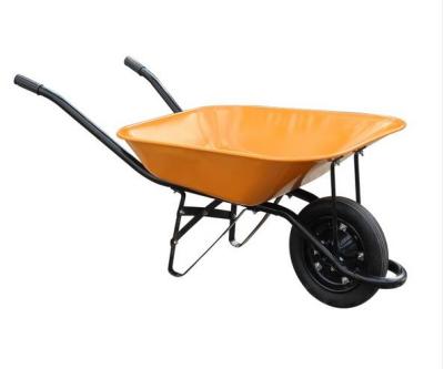 China Centered wheelbarrow for construction and garden house, wheelbarrow 100L steel bucket or plastic bucket with rubber wheel 4.00-8 for sale