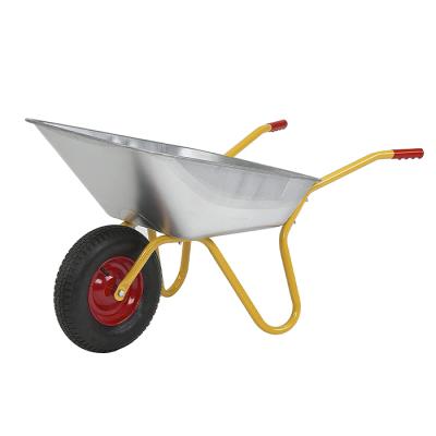 China 100 Liter Industrial PUR Puncture Wheelbarrow Harden PU Wheel 150 Kg Load Capacity Powder Coated Frame Wheel Barrows for sale