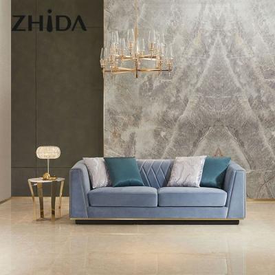 China Home Style Design Zhida Furniture Supplier Living Room Furniture 2 Seater Extendable Italian Sofa Luxury Velvet Sofa Set Furniture for sale