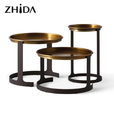 China Modern high quality modern gold metal round coffee table for sale