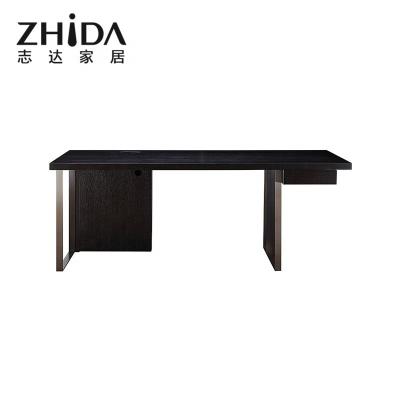 China Other Zhida New Product Fashion Modern Black Titanium Steel Base Smoked Veneer MDF Wood Book Desk For Study for sale