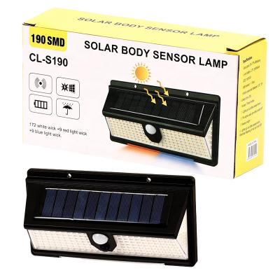 China New Product 190led Solar Powered Square Street Passageway Light Solar Three Way Wall Human Body Induction Waterproof Staircase Light for sale