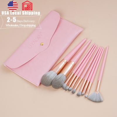 China Logo Face Eye Shadow Custom Make Lasting Up Basic Tools Kit Private Label Luxury Cosmetic 10pcs Pink Set Makeup Brush for sale