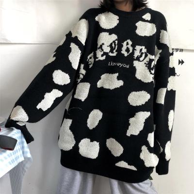 China Breathable Kawaii Cow Spots Sweater Vintage Harajuku Pullover Korean Style 2021 Winter Autumn 2021 Long Sleeve Fashion Couples Clothes for sale