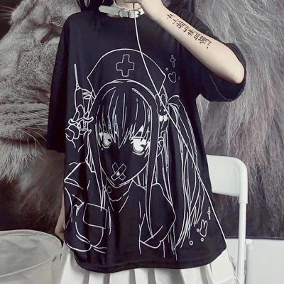 China 2021 Breathable Goth T-shirt Women Harajuku Anime Girl Print Print Clothes Streetwear Mall Goth Top Japanese Style Tee Shirt for sale