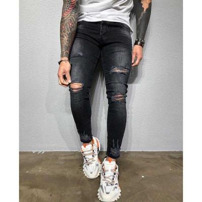 China Wholesale QUICK DRY Skinny Ripped Fashionable Comfy Black Jeans Men Casual Pants With Holes Well Fit Wear Resistant Casual Pants for sale