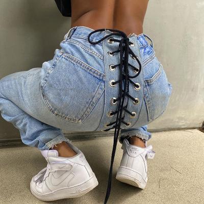 China 2021 New Autumn Women&'s QUICK DRY Skinny Jeans High Waist Lady Denim Jeans Pant Women Fashion Straps Drawstring for sale