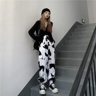 China Anti-Wrinkle Cow Print Pants Women Vintage Fashion Harajuku Palazzo Pants Loose Wide Leg Pants Straight Pants Women for sale