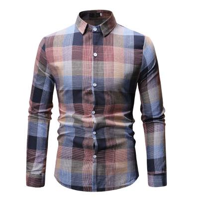 China Anti-pilling 2020 wholesale spring plaid shirt men long sleeves slim fit dress shirt men's casual shirt fashion brand for sale