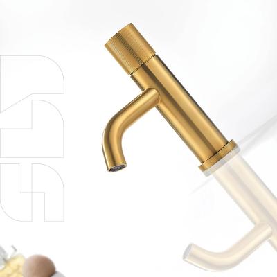 China Brass Metered Faucets Taps Single Handle Torneira Banheiro Brushed Bronze Sink Faucet Deck Mounted Modern Bathroom Basin Faucet Knurled Mixer Tap for sale