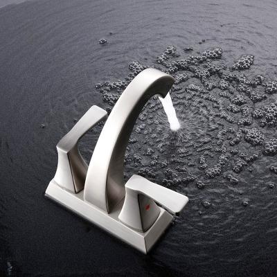 China Metered Faucets Saving Square Models 4 Inch Double Handle Matte Black Zinc Alloy Bathroom Basin Faucet for sale