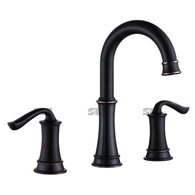 China Brass Oil Metered Faucets Rubbed Bronze Bathroom Handles 2 3 Holes 8 Inch Deck Mounted Bathroom Sink Faucet for sale