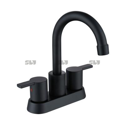 China SLY 4 Inch 2 Handle Black Centerset Bathroom Basin Faucet Metered Lead Free 4 Faucets, With 2 Water Supply Lines for sale