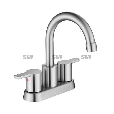 China Faucets 4 Inch 2 Handle Metered Lavatory Faucet Brushed Nickel Bathroom Sink Faucet for sale