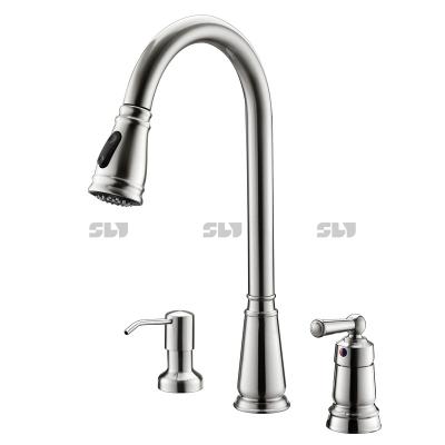 China Pull Out SMART Spray Faucet With Pull Down Kitchen Sink Faucets With 3 Hole Kitchen Faucet Set With Soap Dispenser for sale