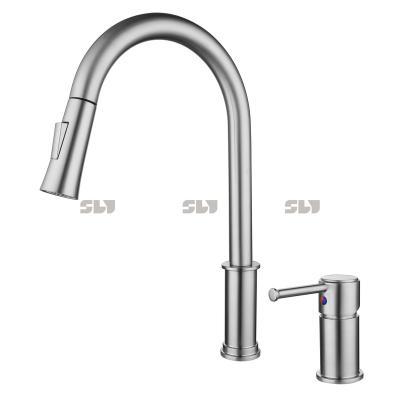 China Pull Out Spray 2 Hole China Factory SLY Cupc Certified Brushed Solid Brass Pull Down Kitchen Faucet for sale