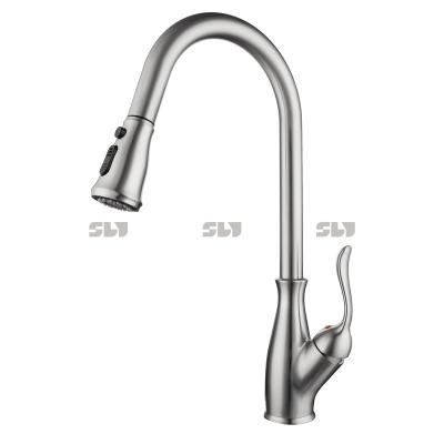 China Pull Out Spray SLY Brushed 304 Stainless Steel Flexible Hose Pull Down Kitchen Sink Water Tap Single Lever Mixer For Kitchen Sink for sale