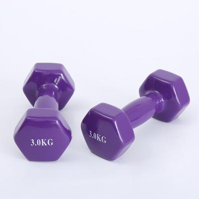 China Universal Shopping Cheap Colored Vinyl Neoprene Coated Hex Dumbbell Sports Fitness Dumbbell Set for sale