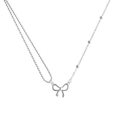 China CLASSIC Hainon s925 sterling silver bow necklace 2021 new exquisite hollow clavicle chain simple temperament for sale