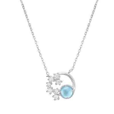 China Romantic Blue Crystal Moon Rose Necklace Jewelry Hainon Necklace Women Sterling Silver Valentine's Day Gifts for sale