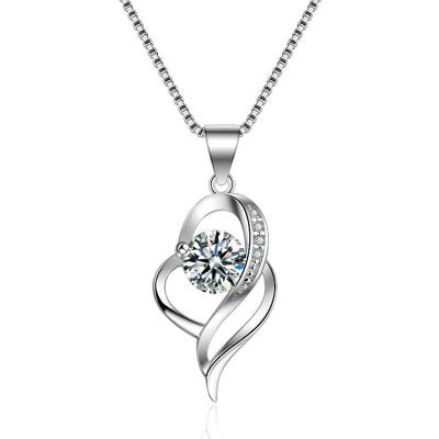 China Hainon 925 Sterling Silver Romantic Necklace Heart White Zircon Valentine's Day Gifts Jewelry Necklace for sale