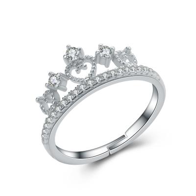 China Fashionable New Design Adjustable Jewelry Crown Tiara CZ 925 Sterling Silver Rings for sale