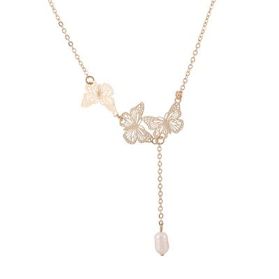 China Romantic vintage women18k gold plated pendant jewelry necklace Hainon butterfly pearl necklace wholesale for sale