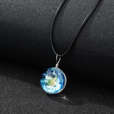 China New Handmade Luminous Starry Gemstone 20MM Double Sided Time Romantic Sky Dream Universe Harajuku Necklace Glass Ball Pendant Necklace for sale