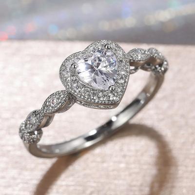 China 2021 Summer Romantic Women's Ring Heart Crystal Birthstone Jewelry Shining Rings Engagement Rings for sale