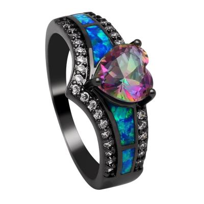 China Hainon Opal Ring Unique Design Purple Heart Shaped Heart Shaped Black Zirconia Gold Plated Ring Opal Wedding Ring for sale