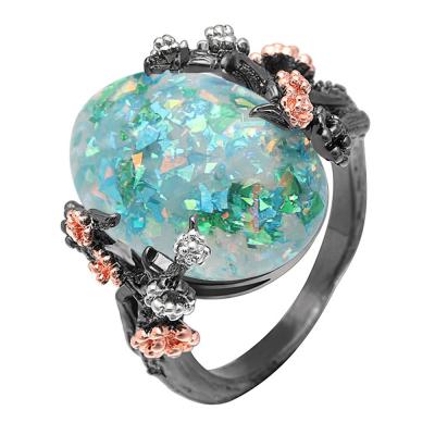 China 2018 New Arrivals Ring Hainon Opal Ring CLASSIC Opal Black Gold Women Engagement Ring for sale